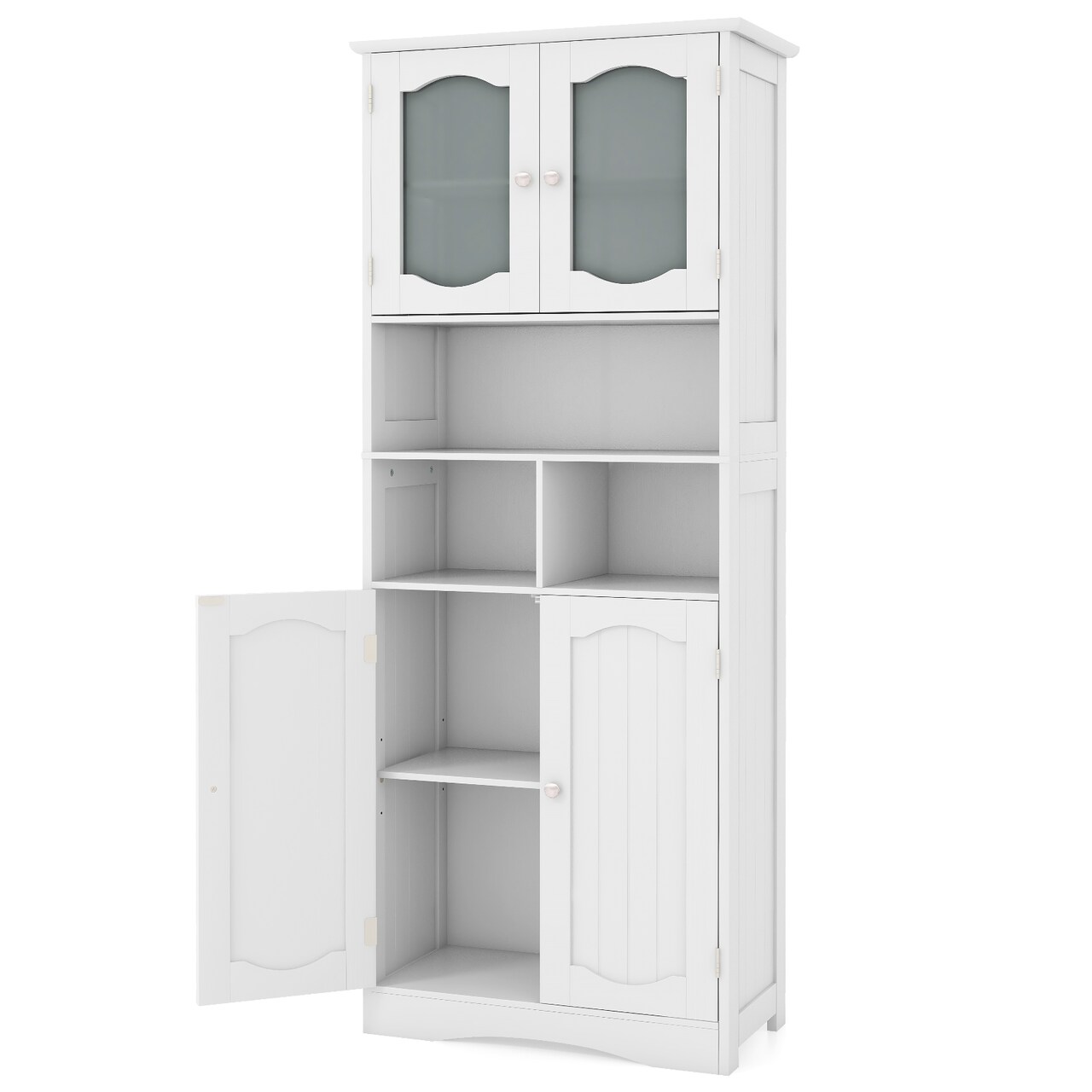 58.5 Inch Freestanding Linen Bathroom Storage Cabinet with Frost Glass Doors